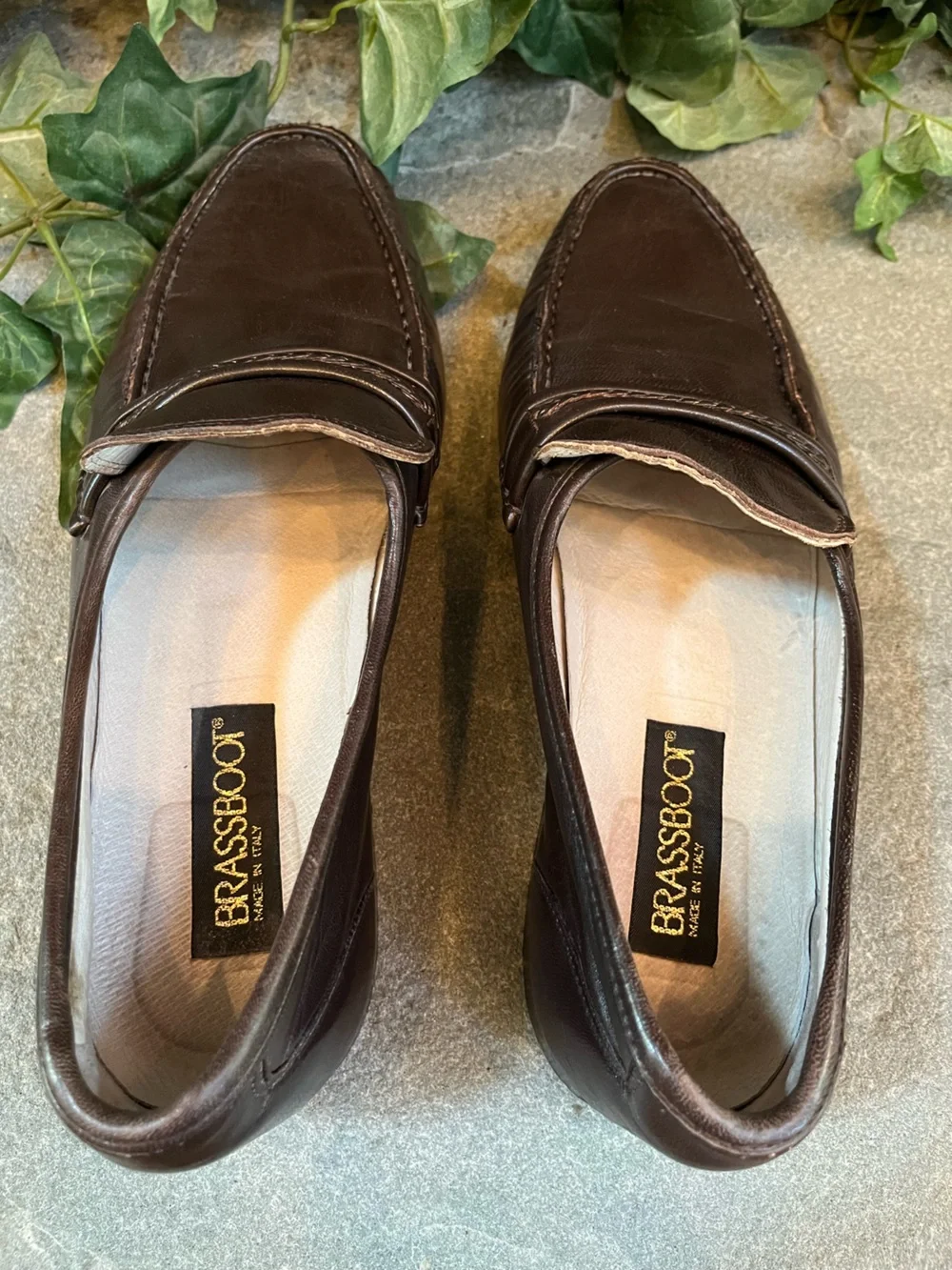 Brass Boot Smooth Leather Dress Loafers Brown Italy 85354 Men's Size 10.5M